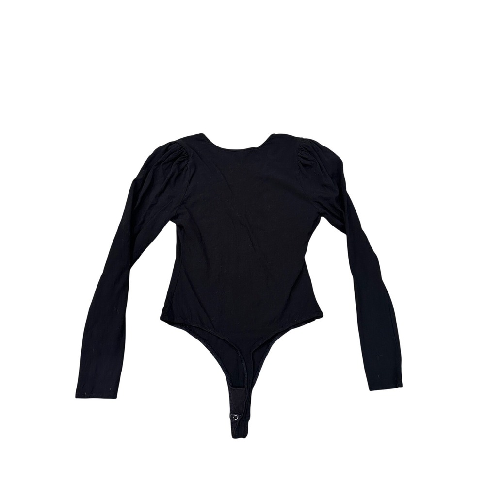 Intimately Free People Black V-Neck Long Sleeve‎ Puff Shoulder Bodysuit Small - Picture 2 of 7